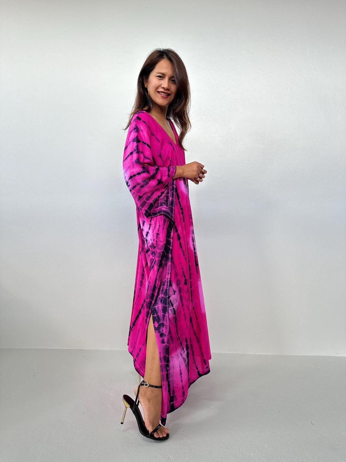 Mala Kaftan in Fuchsia & Black Tie Dye-A-156-Mala Handworks