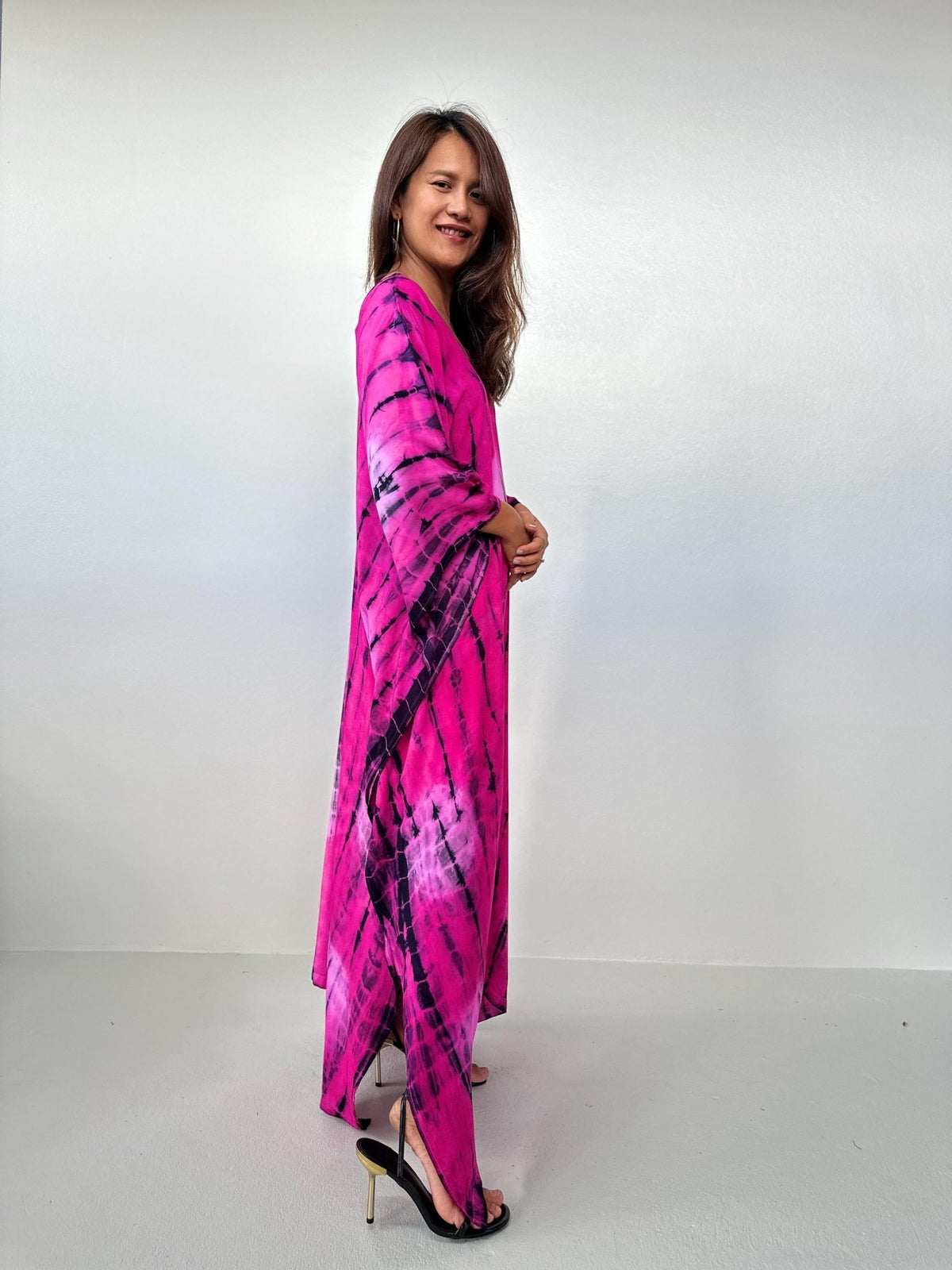 Mala Kaftan in Fuchsia & Black Tie Dye-A-156-Mala Handworks