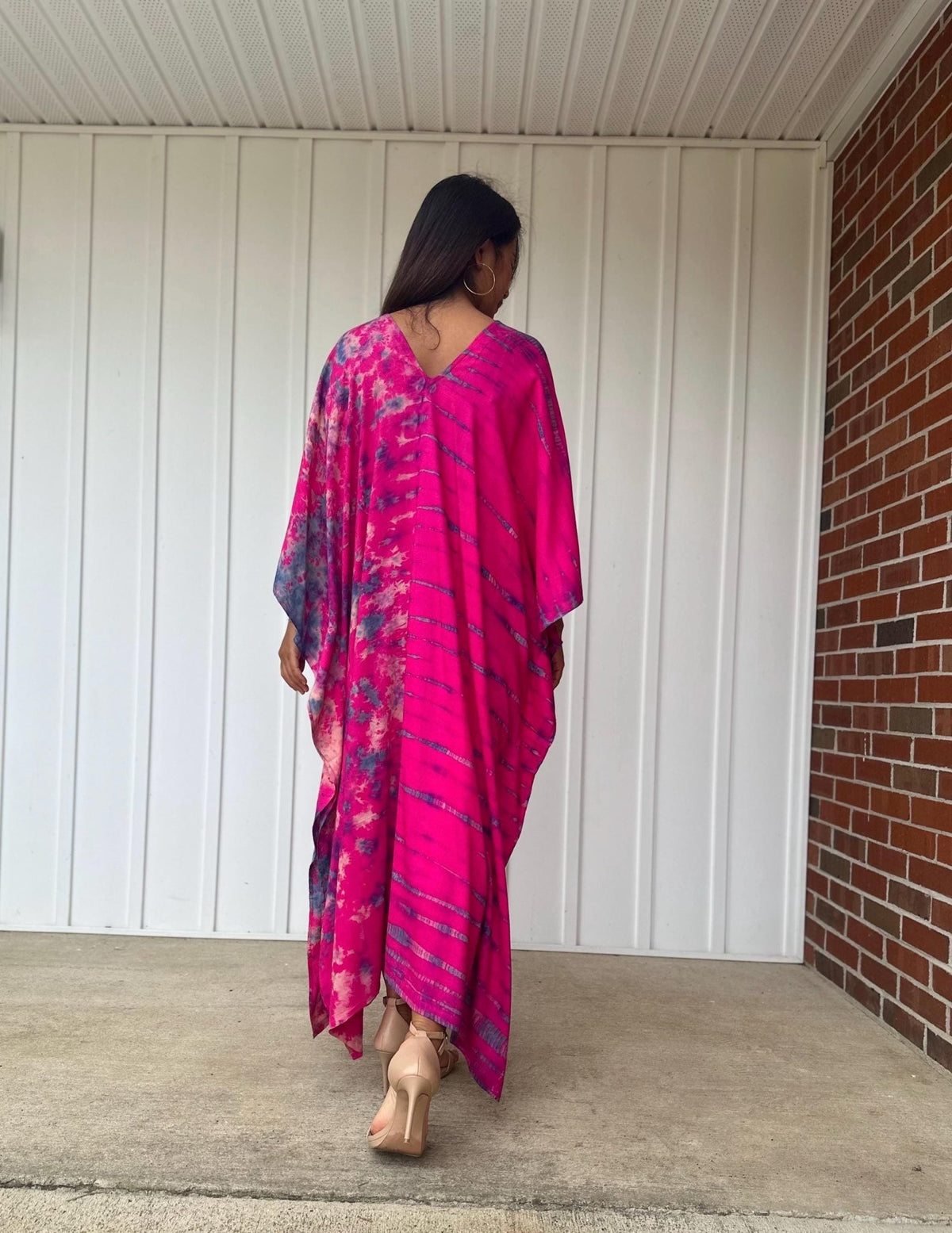 Mala Kaftan in Fuchsia with Purple Tie Dye - Gemini Pattern-A-11-48-Mala Handworks