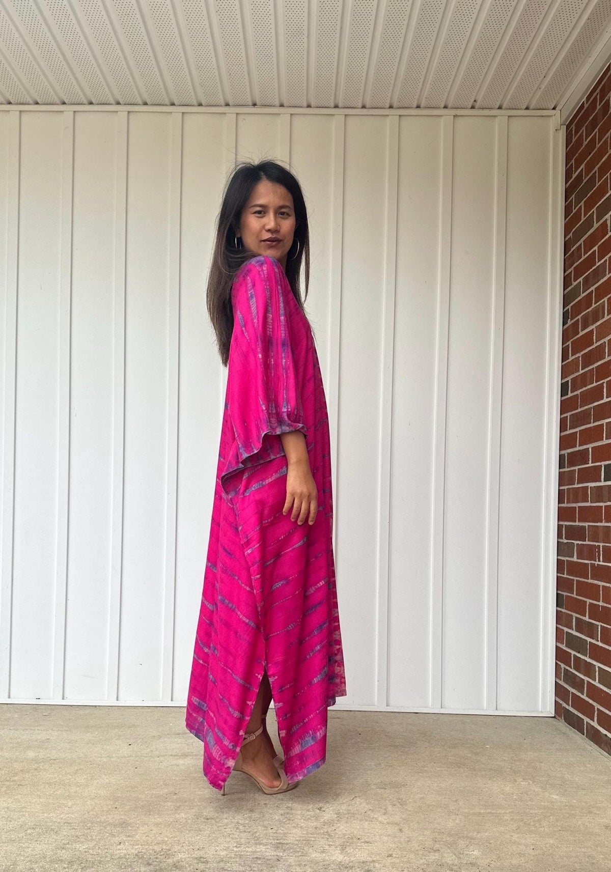 Mala Kaftan in Fuchsia with Purple Tie Dye - Gemini Pattern-A-11-48-Mala Handworks