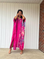 Mala Kaftan in Fuchsia with Purple Tie Dye - Gemini Pattern-A-11-48-Mala Handworks