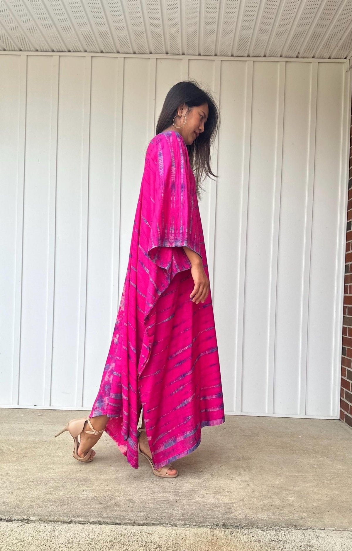 Mala Kaftan in Fuchsia with Purple Tie Dye - Gemini Pattern-A-11-48-Mala Handworks