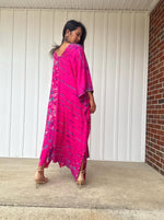 Mala Kaftan in Fuchsia with Purple Tie Dye - Gemini Pattern-A-11-48-Mala Handworks