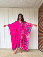 Mala Kaftan in Fuchsia with Purple Tie Dye - Gemini Pattern-A-11-48-Mala Handworks