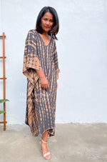 MALA handworks  Mala Kaftan in Gray and Umber Brown Tie Dye