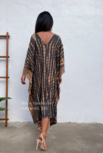 MALA handworks  Mala Kaftan in Gray and Umber Brown Tie Dye