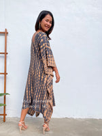 MALA handworks  Mala Kaftan in Gray and Umber Brown Tie Dye