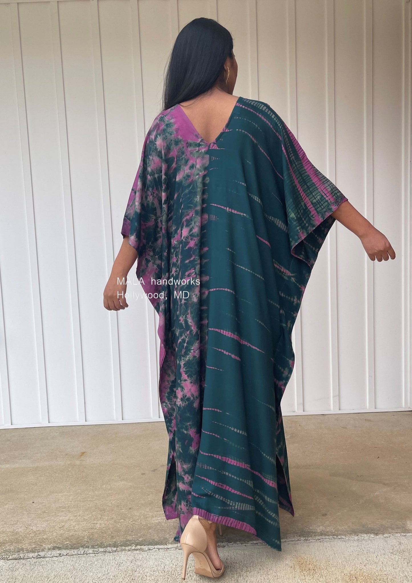 MALA handworks  Mala Kaftan in Green and Fuchsia Tie Dye