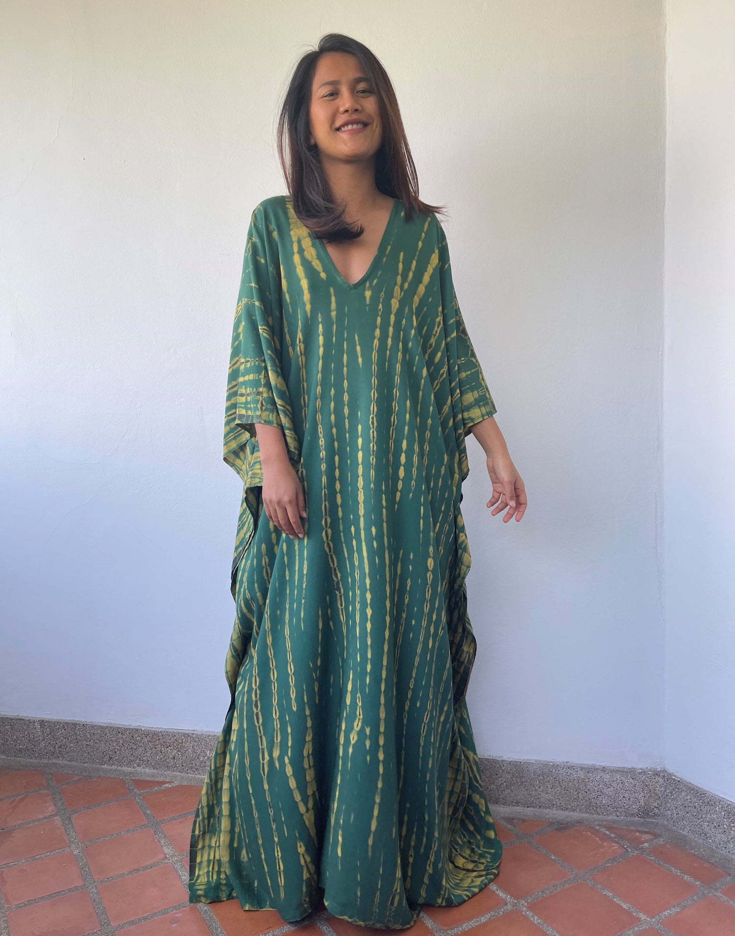 MALA handworks MaLa Kaftan in Green and Yellow Tie Dye