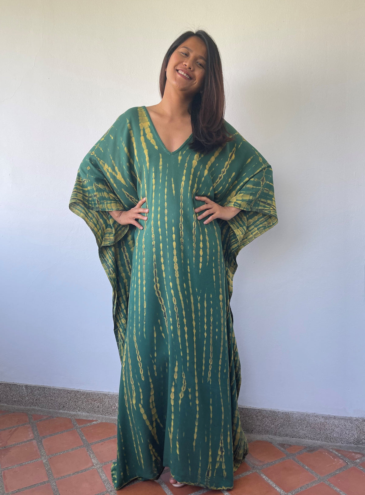 MALA handworks MaLa Kaftan in Green and Yellow Tie Dye
