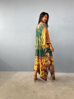Mala Kaftan in Green & Yellow Tie Dye - Aurora Pattern-A-146-45-Mala Handworks