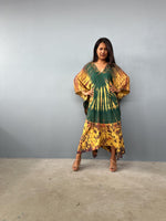 Mala Kaftan in Green & Yellow Tie Dye - Aurora Pattern-A-146-45-Mala Handworks