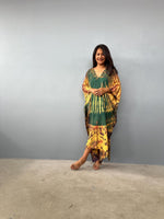 Mala Kaftan in Green & Yellow Tie Dye - Aurora Pattern-A-146-45-Mala Handworks