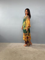 Mala Kaftan in Green & Yellow Tie Dye - Aurora Pattern-A-146-45-Mala Handworks
