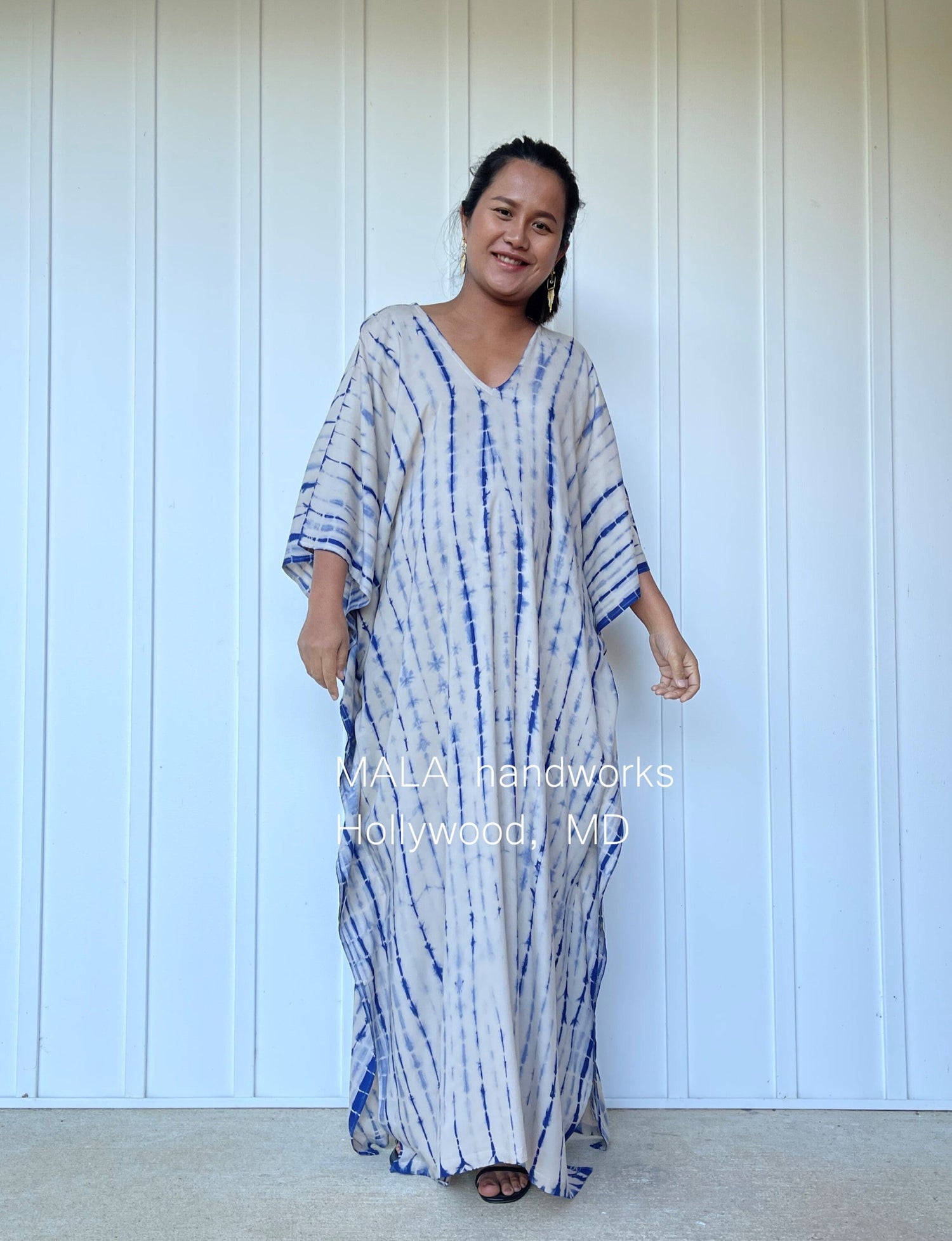 MALA handworks  Mala Kaftan in Khaki and Blue Tie Dye