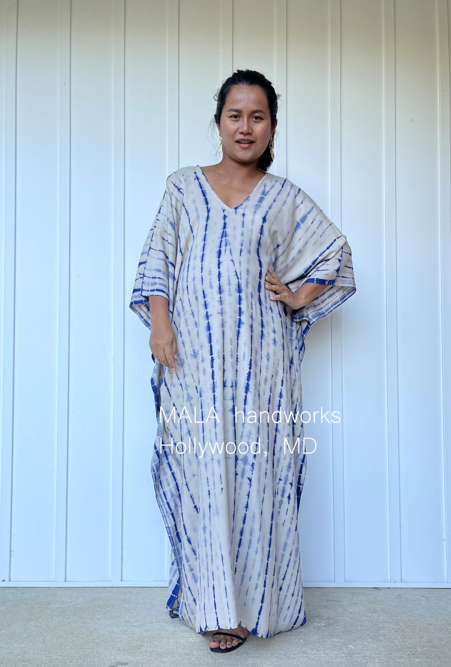 MALA handworks  Mala Kaftan in Khaki and Blue Tie Dye