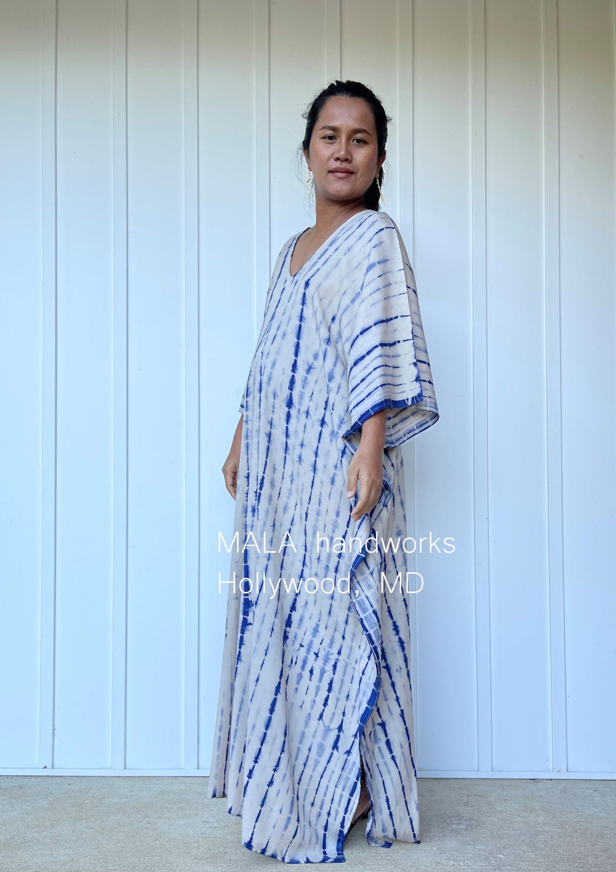 MALA handworks  Mala Kaftan in Khaki and Blue Tie Dye