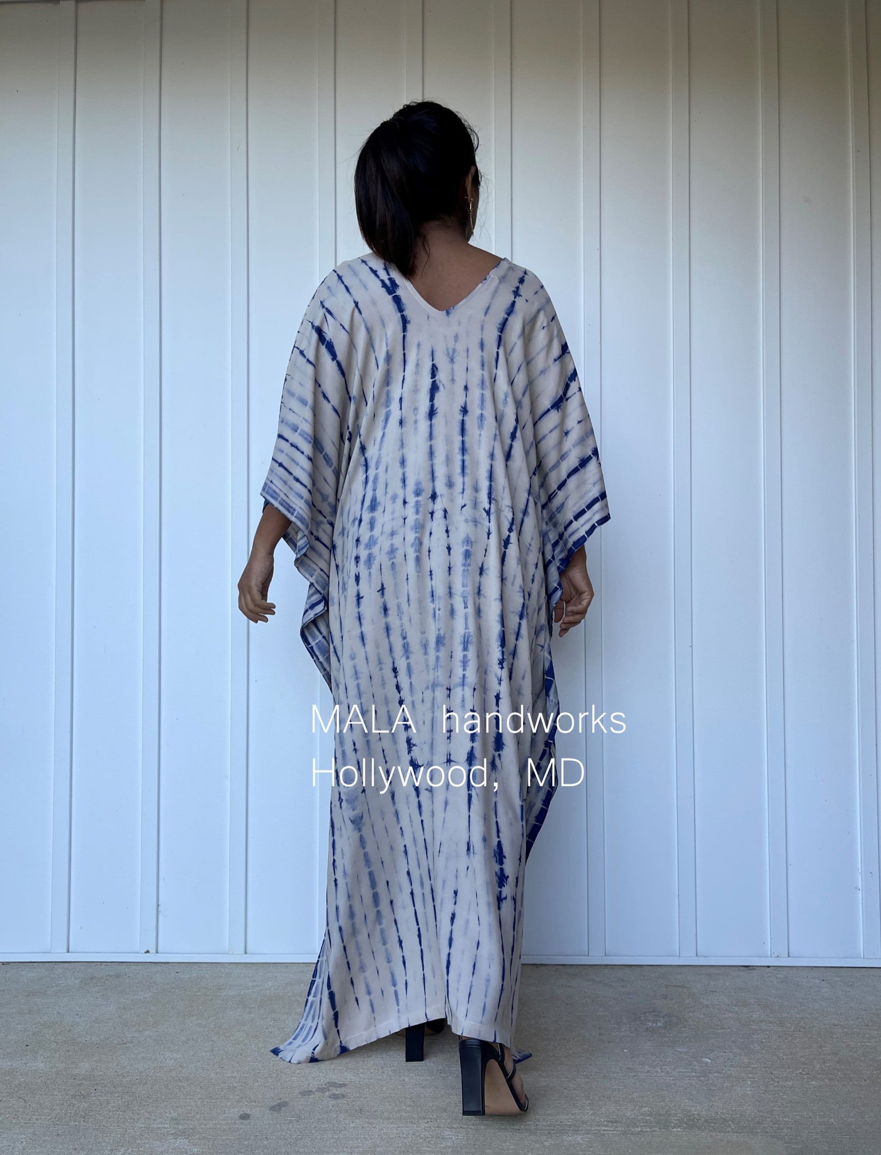 MALA handworks  Mala Kaftan in Khaki and Blue Tie Dye