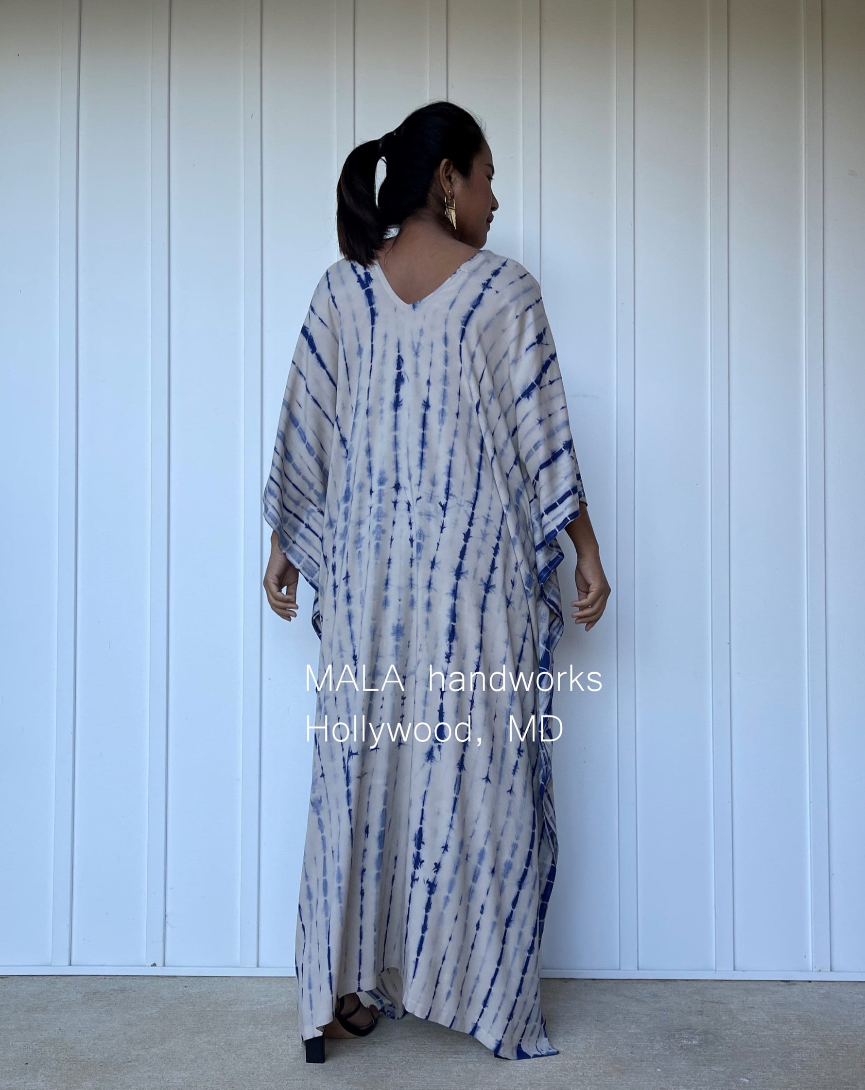 MALA handworks  Mala Kaftan in Khaki and Blue Tie Dye