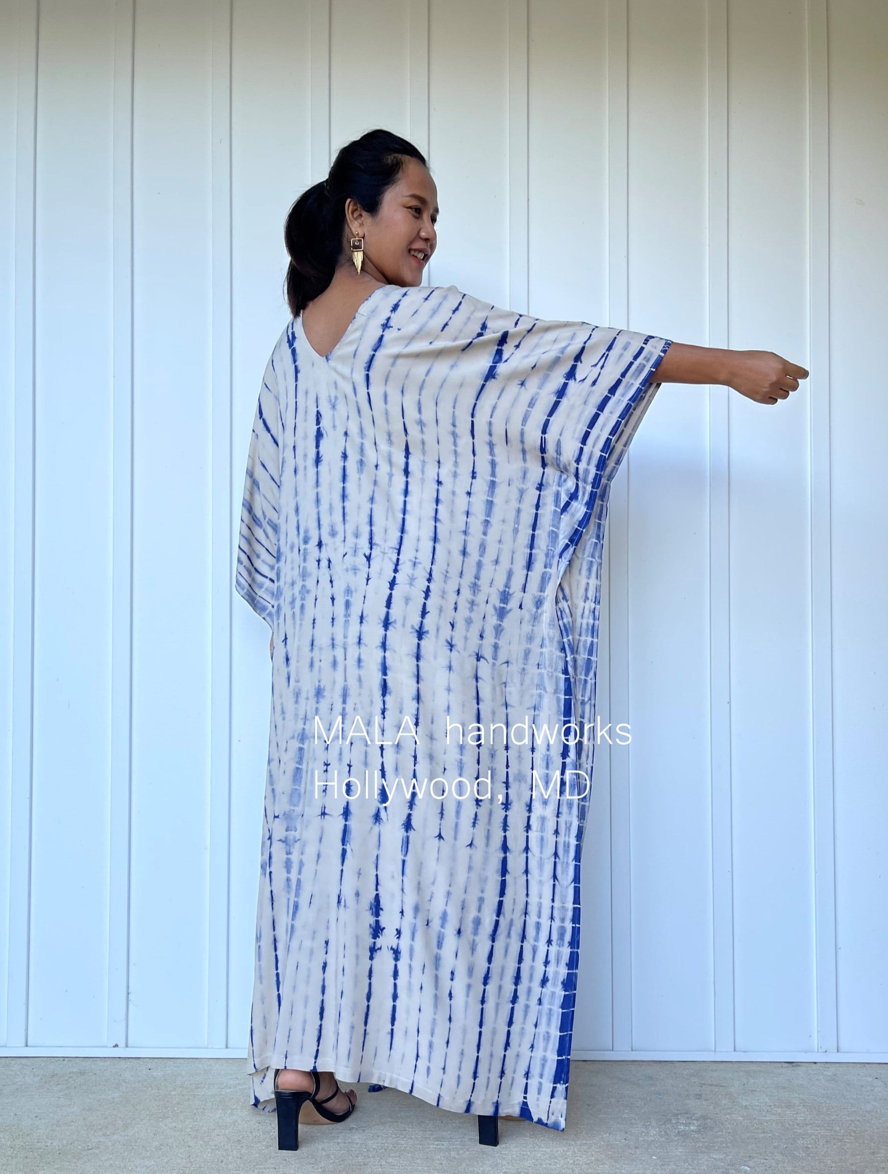 MALA handworks  Mala Kaftan in Khaki and Blue Tie Dye