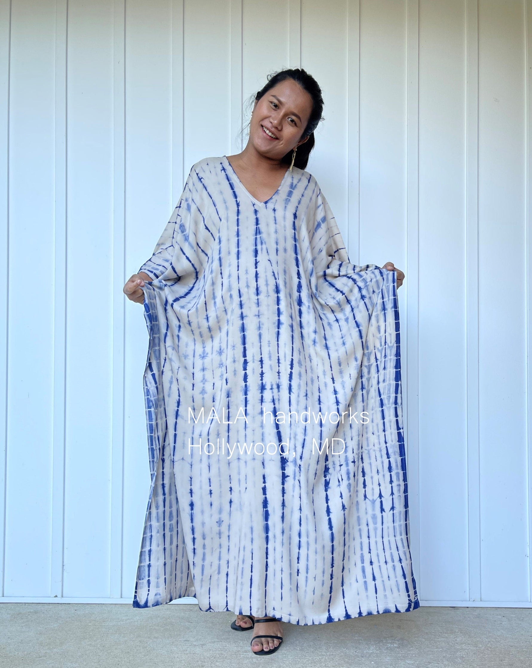 MALA handworks  Mala Kaftan in Khaki and Blue Tie Dye