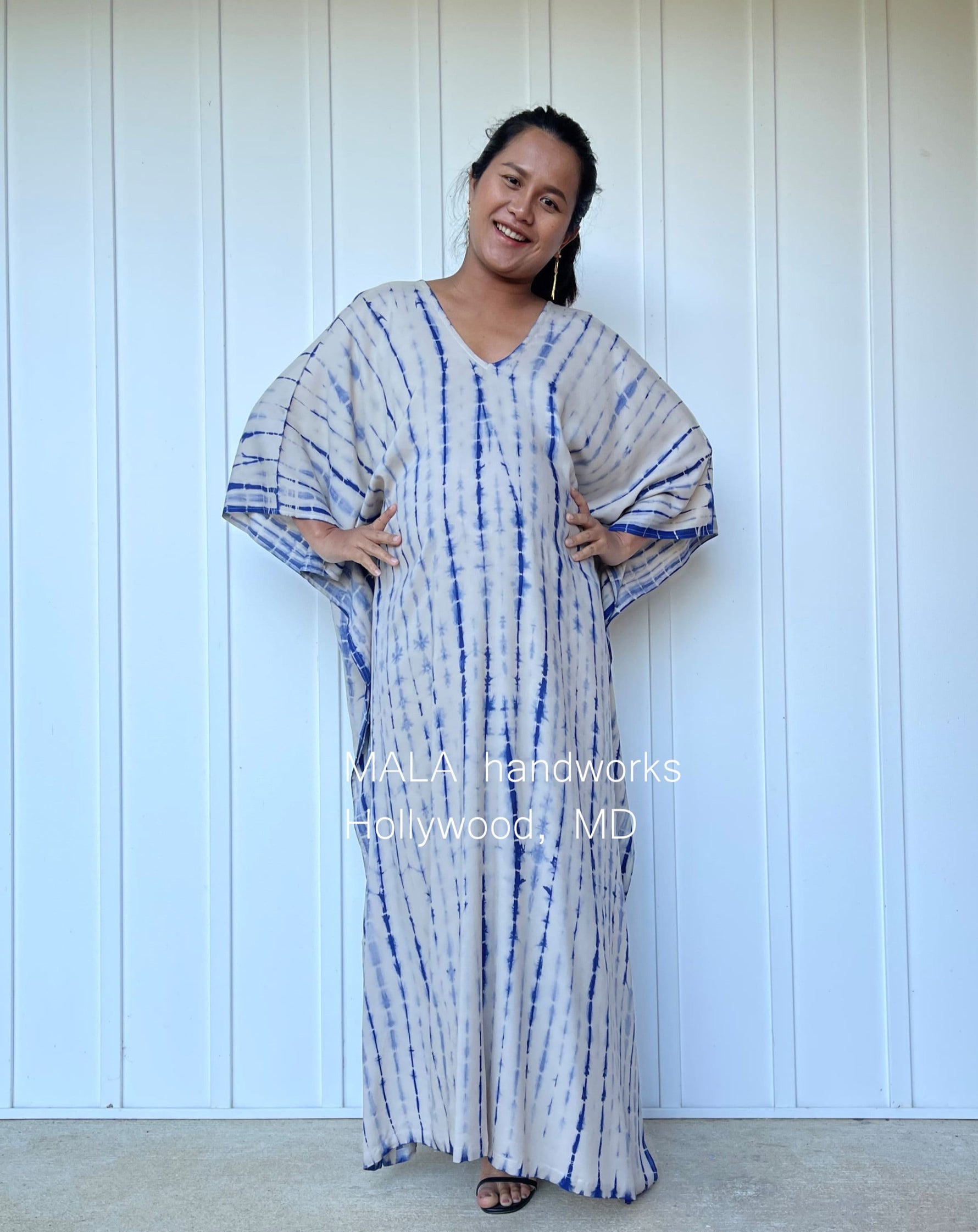 MALA handworks  Mala Kaftan in Khaki and Blue Tie Dye