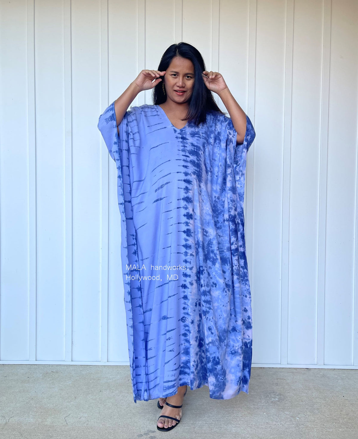 MALA handworks  Mala Kaftan in Lavender and Blue Tie Dye