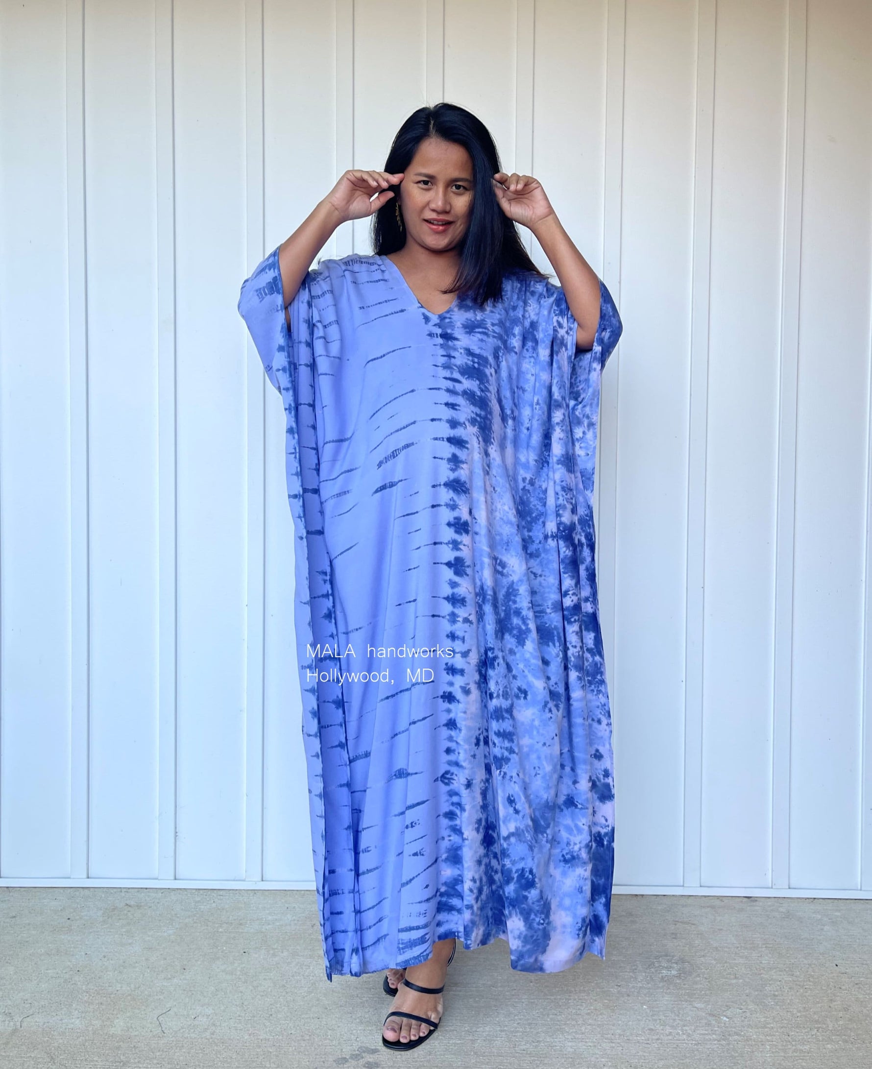 MALA handworks  Mala Kaftan in Lavender and Blue Tie Dye