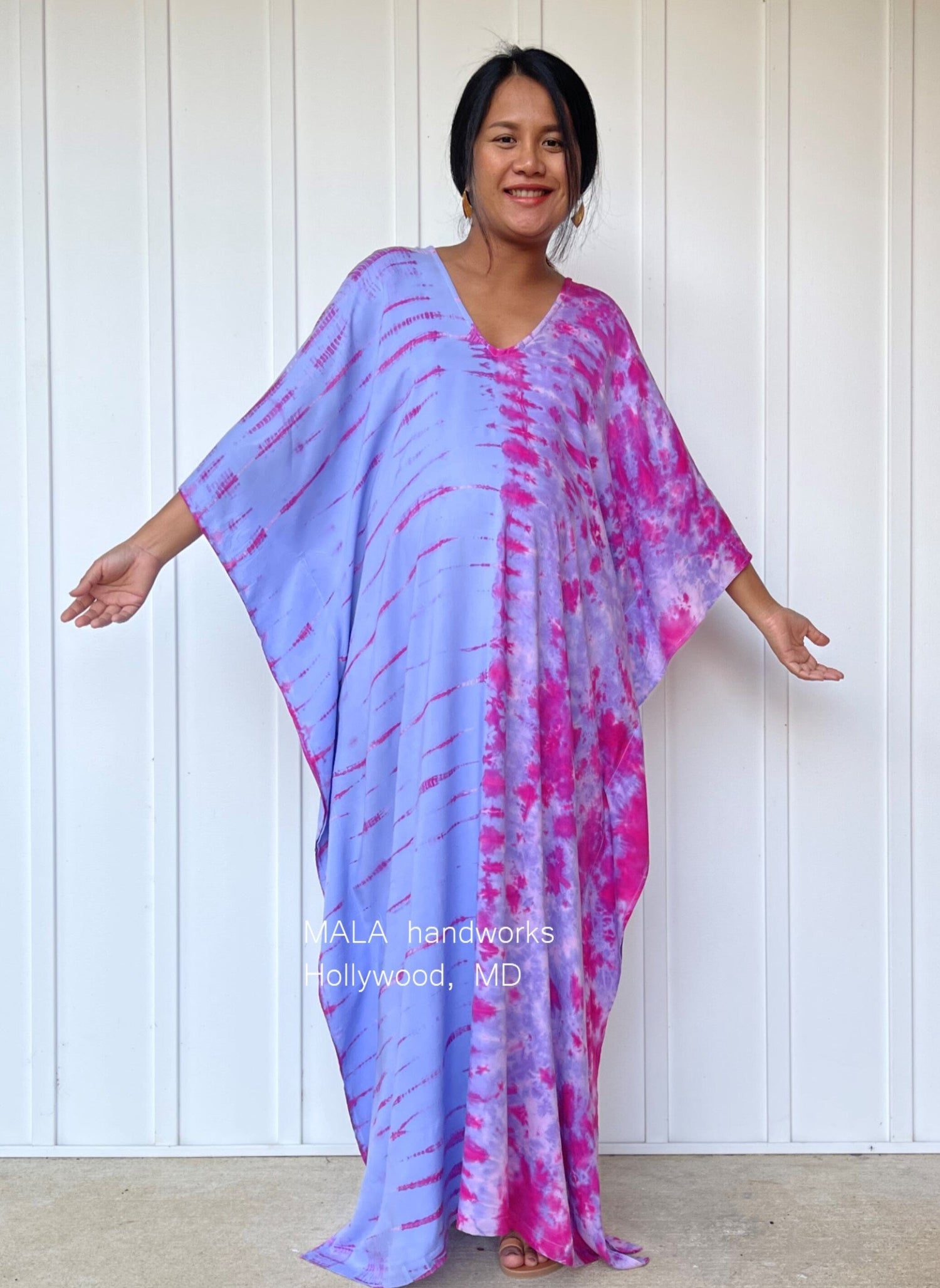 MALA handworks  Mala Kaftan in Lavender and Pink Tie Dye