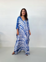 Mala Kaftan in Light Gray & Indigo Tie Dye-A-165-Mala Handworks