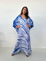 Mala Kaftan in Light Gray & Indigo Tie Dye-A-165-Mala Handworks