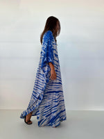 Mala Kaftan in Light Gray & Indigo Tie Dye-A-165-Mala Handworks