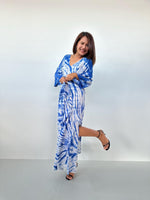 Mala Kaftan in Light Gray & Indigo Tie Dye-A-165-Mala Handworks