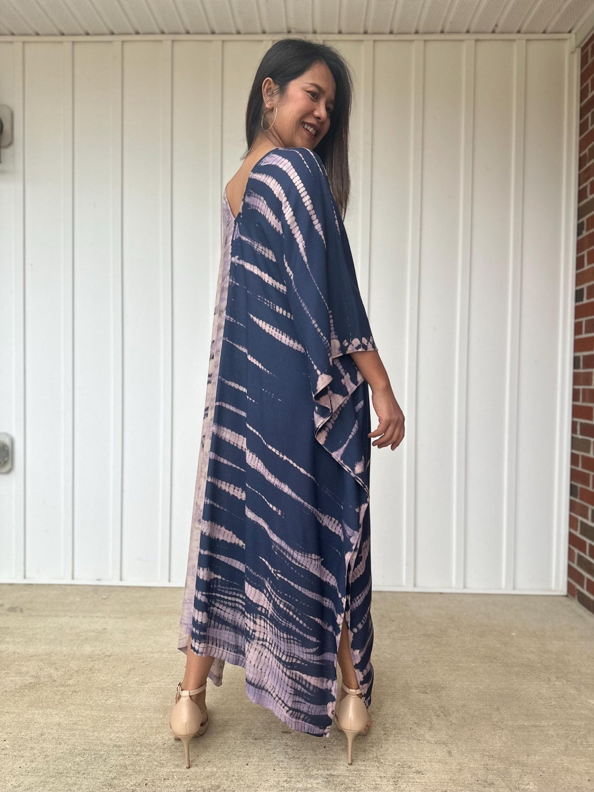 Mala Kaftan in Mauve & Navy Tie Dye-A-136-Mala Handworks