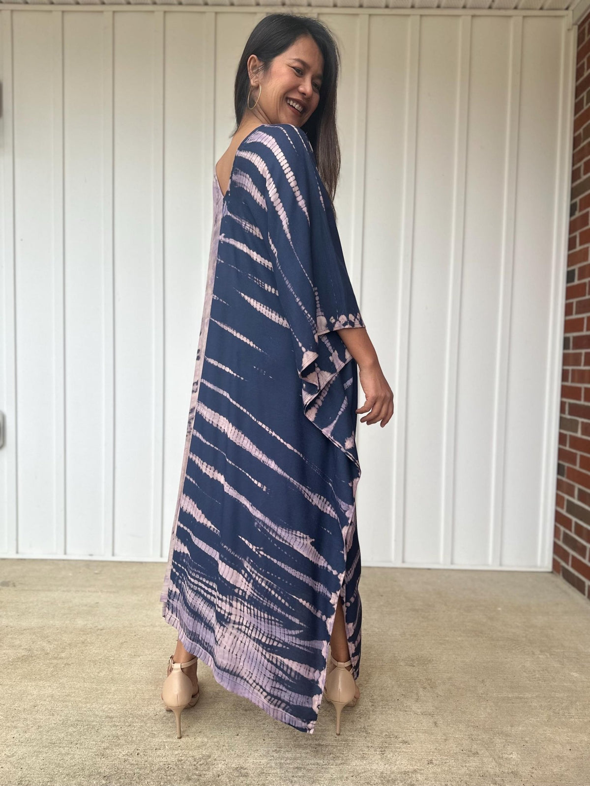 Mala Kaftan in Mauve & Navy Tie Dye-A-136-Mala Handworks