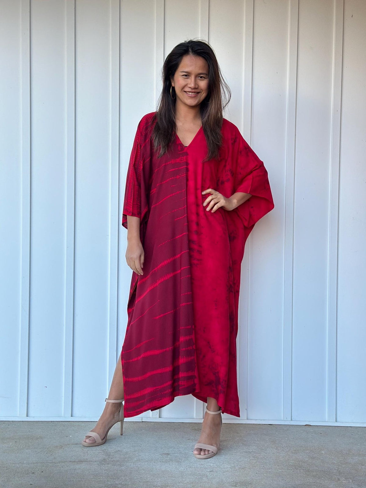 Mala Kaftan in Merlot & Cherry Tie Dye-A-137-45-Mala Handworks