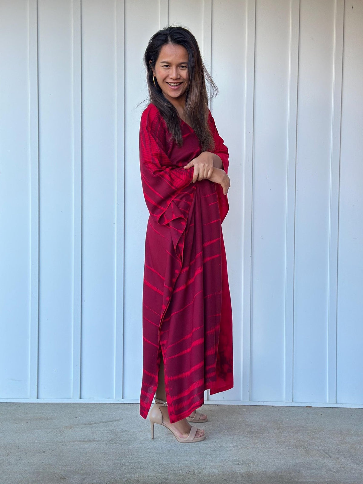 Mala Kaftan in Merlot & Cherry Tie Dye-A-137-45-Mala Handworks