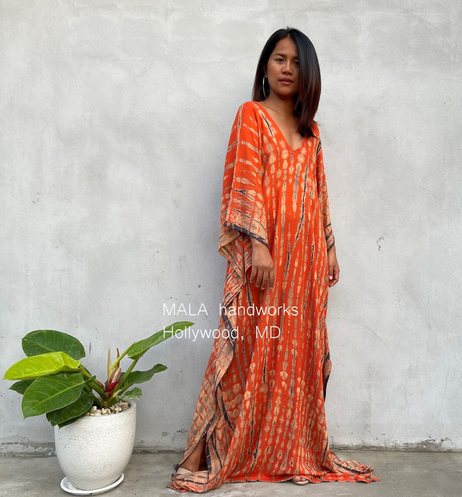 MALA handworks  Mala Kaftan in Orange and Black Tie Dye