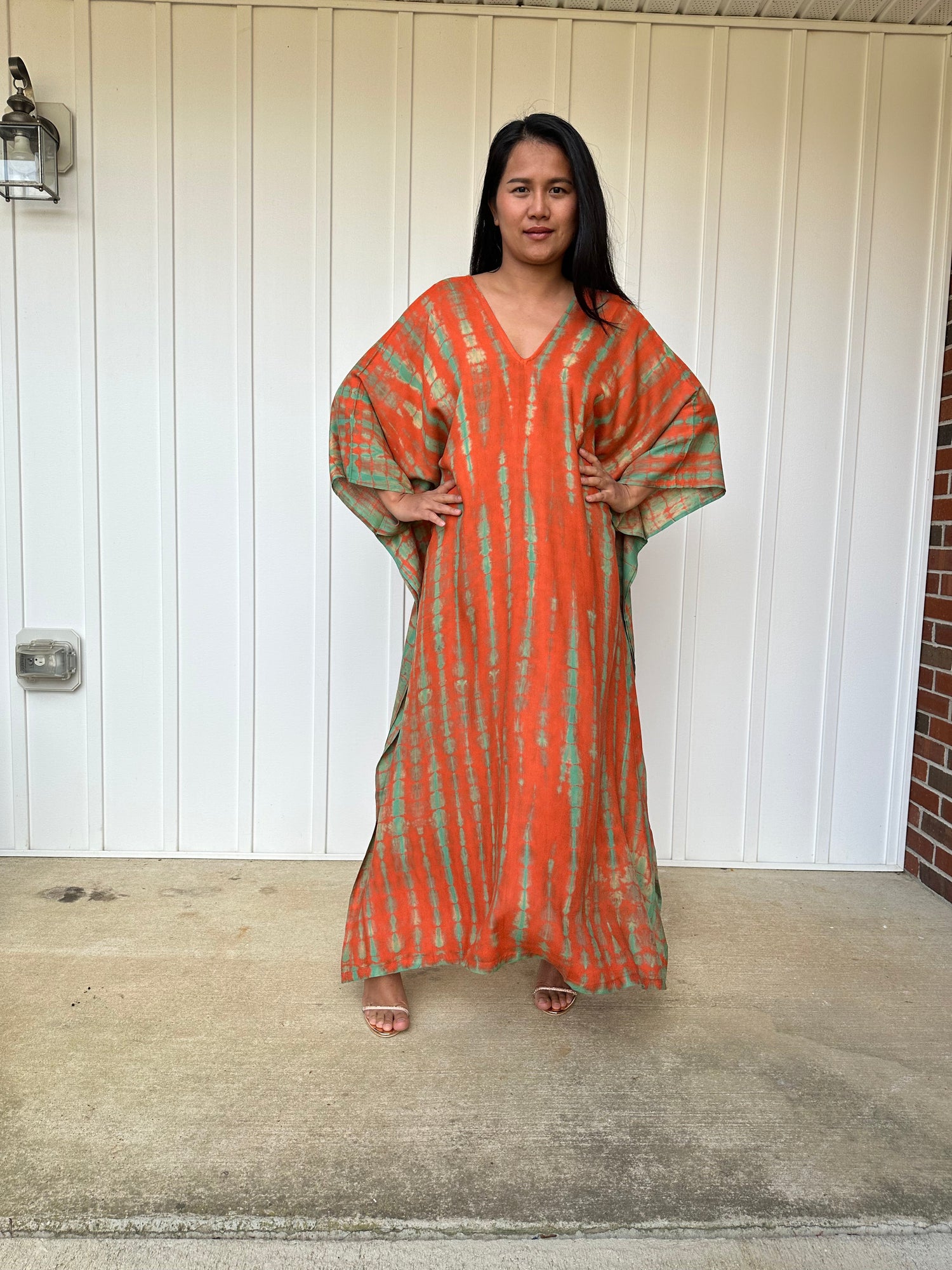 MALA handworks Mala Kaftan in Orange and Green Tie Dye
