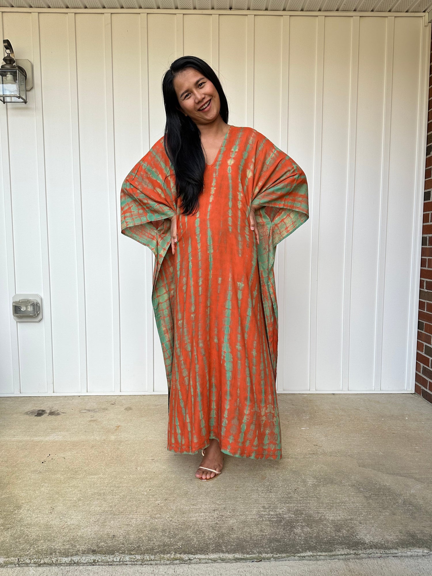 MALA handworks Mala Kaftan in Orange and Green Tie Dye