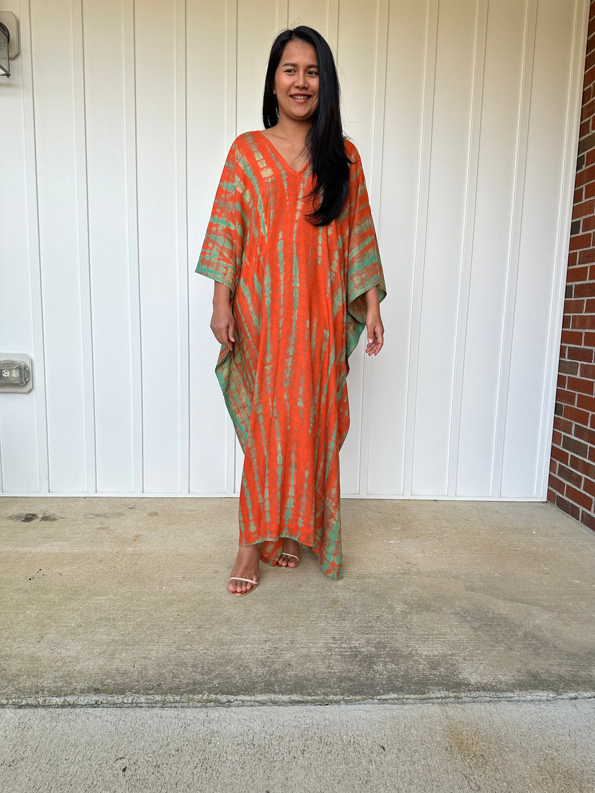 MALA handworks Mala Kaftan in Orange and Green Tie Dye