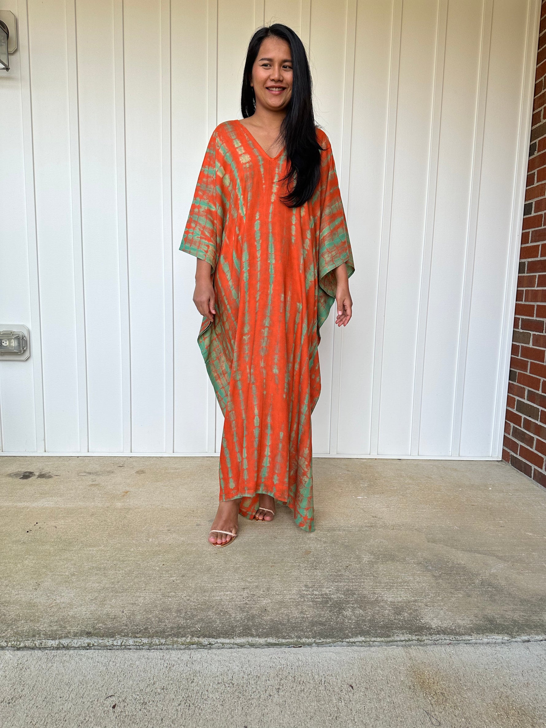 MALA handworks Mala Kaftan in Orange and Green Tie Dye