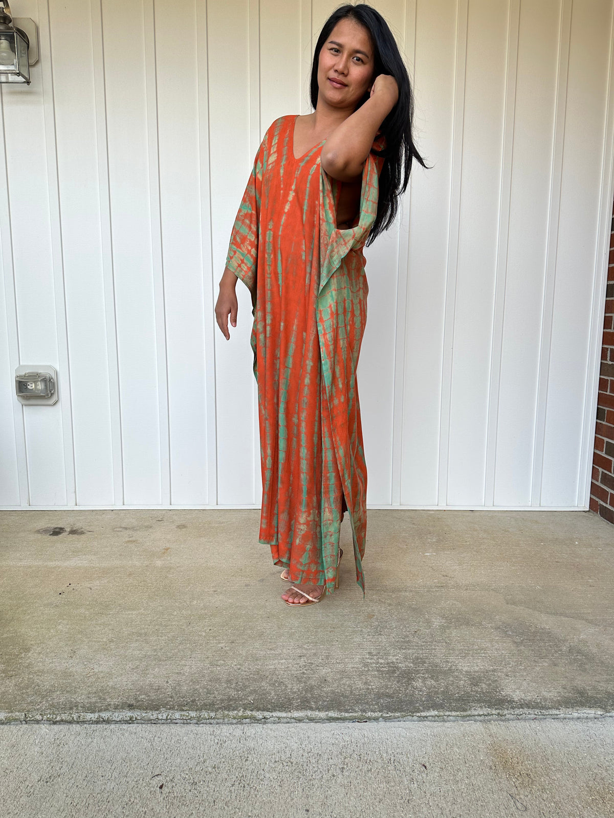 MALA handworks Mala Kaftan in Orange and Green Tie Dye