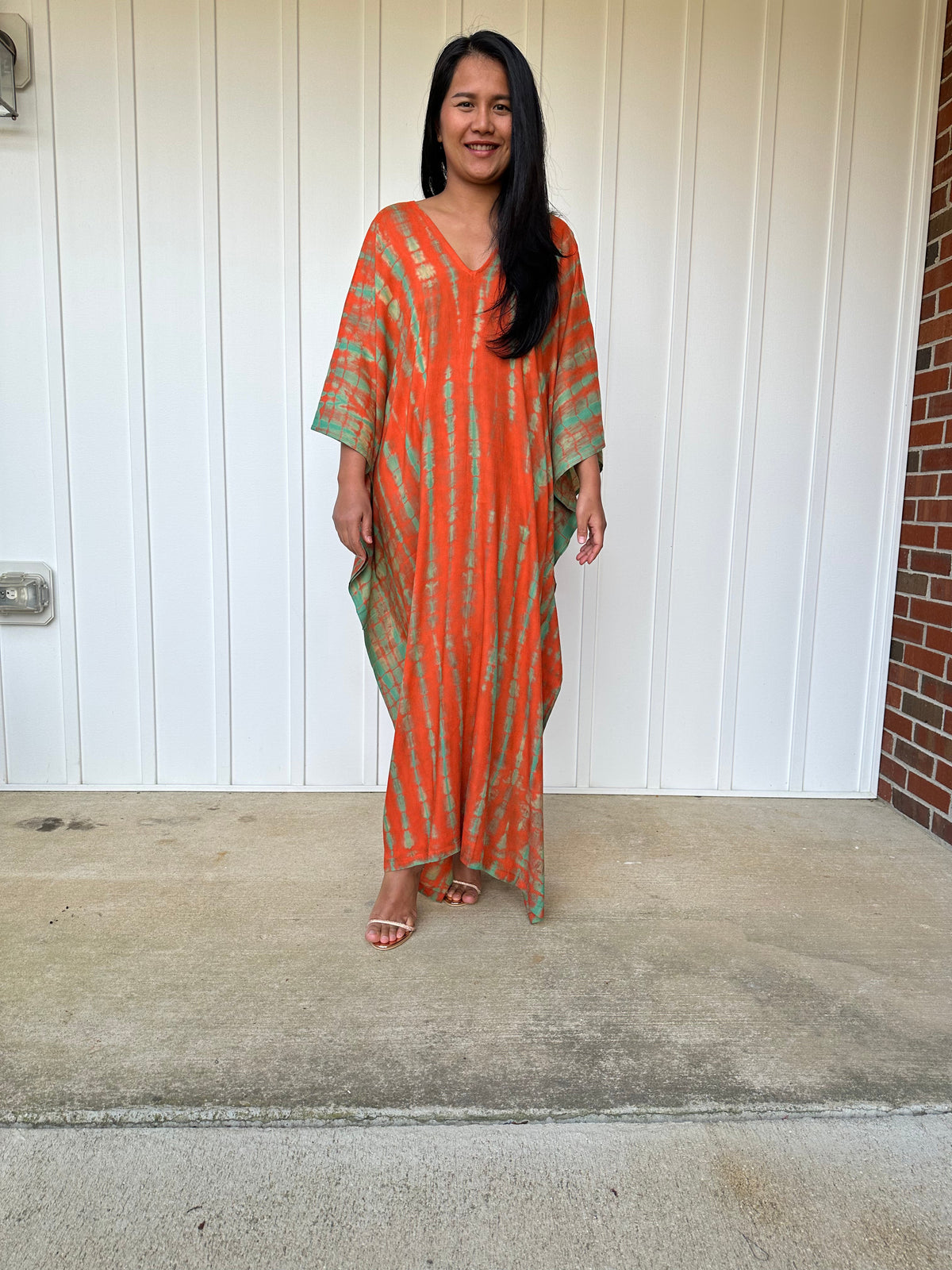 MALA handworks Mala Kaftan in Orange and Green Tie Dye