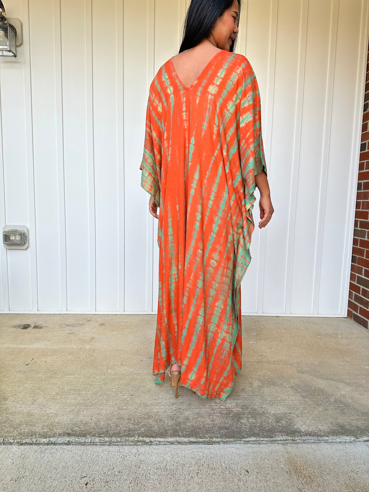MALA handworks Mala Kaftan in Orange and Green Tie Dye