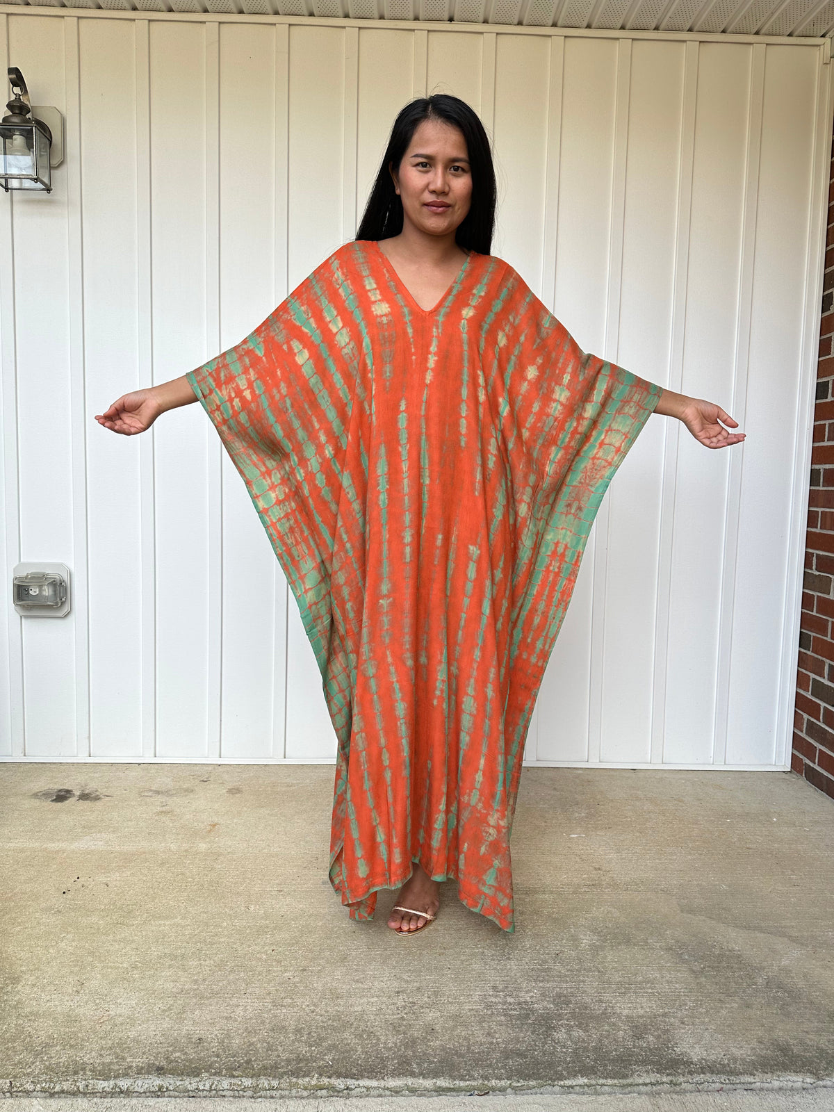 MALA handworks Mala Kaftan in Orange and Green Tie Dye