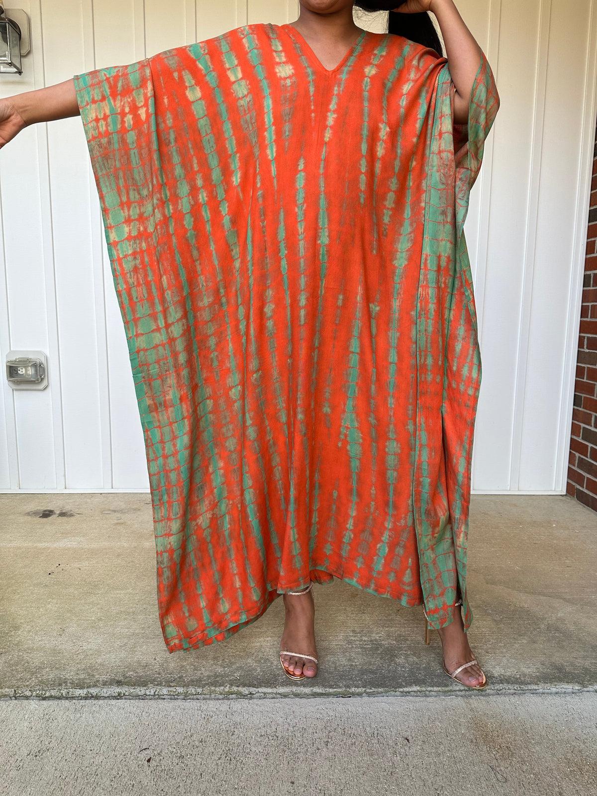 MALA handworks Mala Kaftan in Orange and Green Tie Dye