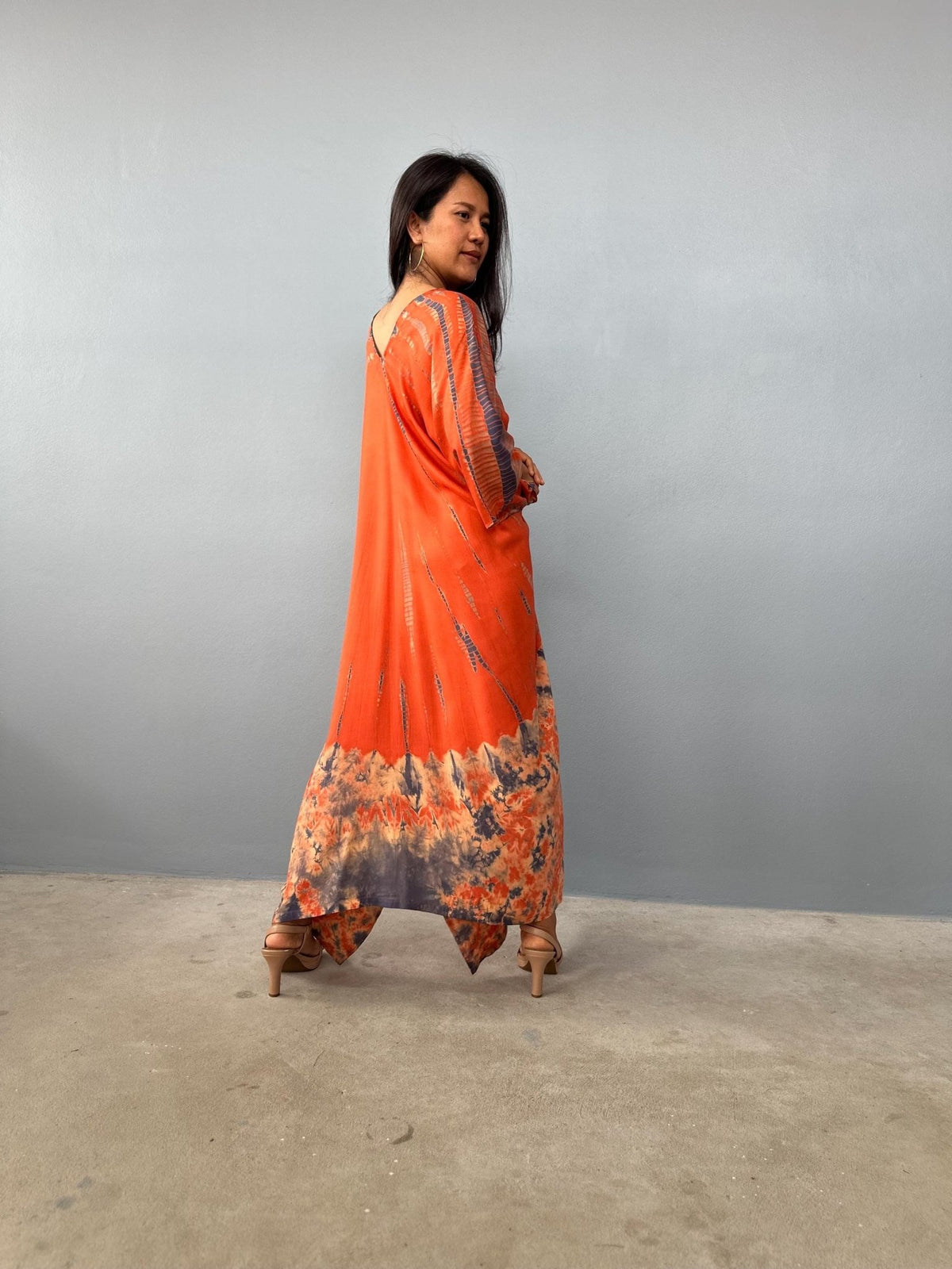 Mala Kaftan in Orange & Black Tie Dye-A-148-45-Mala Handworks
