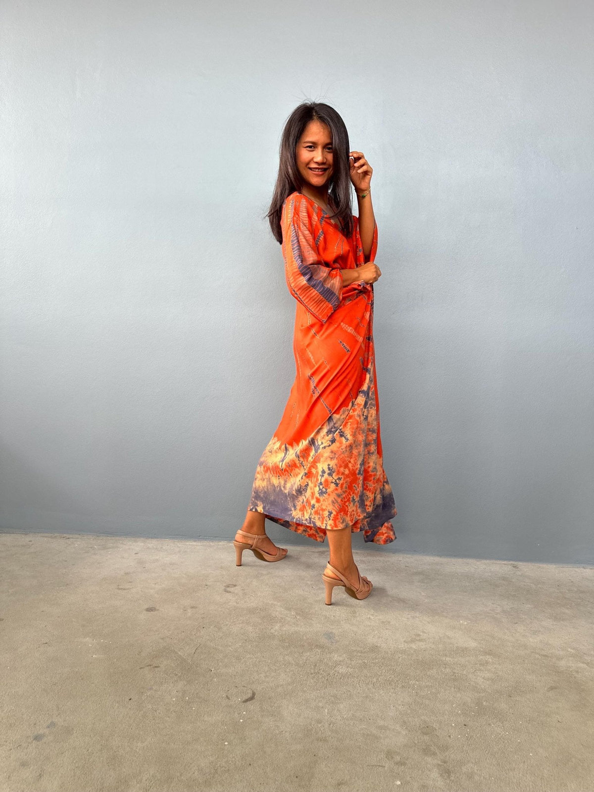 Mala Kaftan in Orange & Black Tie Dye-A-148-45-Mala Handworks