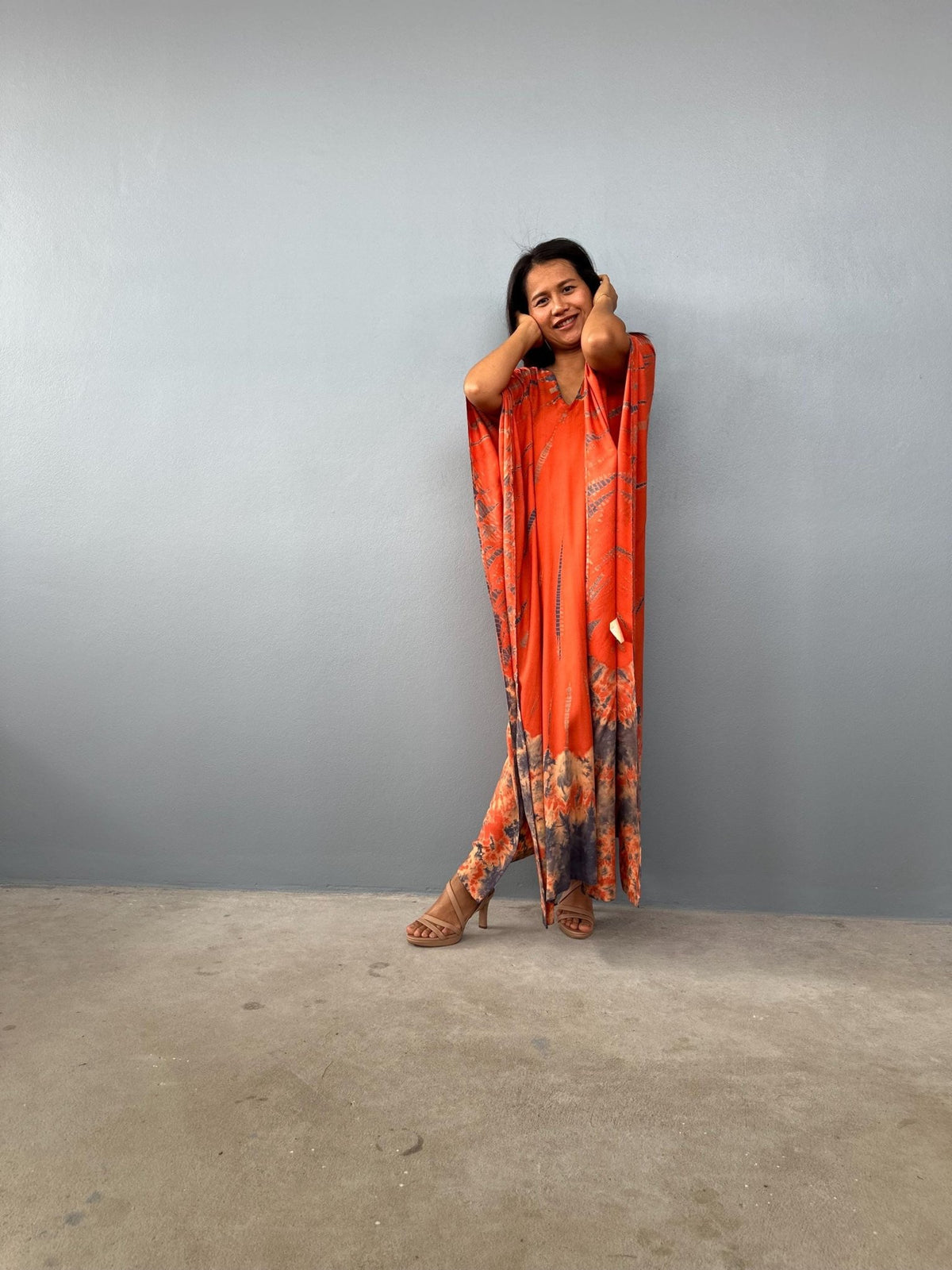 Mala Kaftan in Orange & Black Tie Dye-A-148-45-Mala Handworks